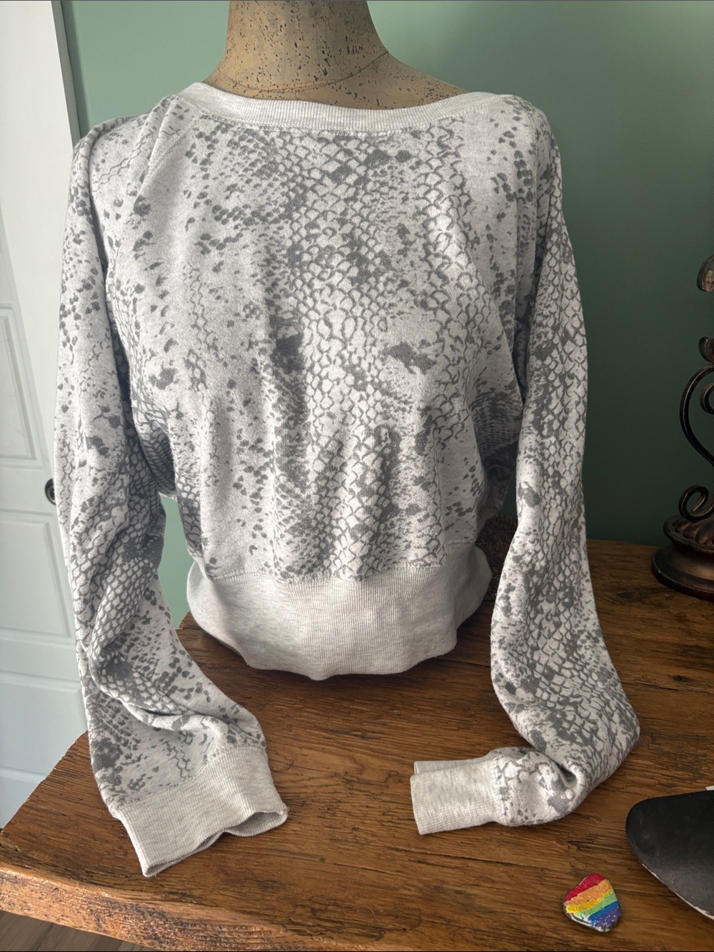Ocean Drive Gray Snake-Print Scoop Neck Pullover